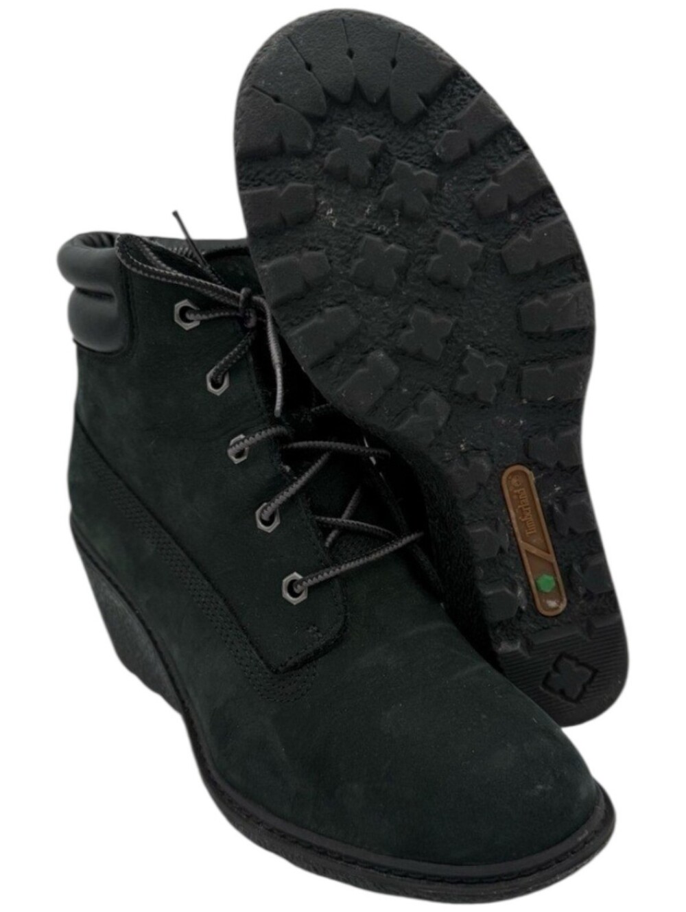 Timberland Amston Black Leather 6" Wedge Boots Size 8